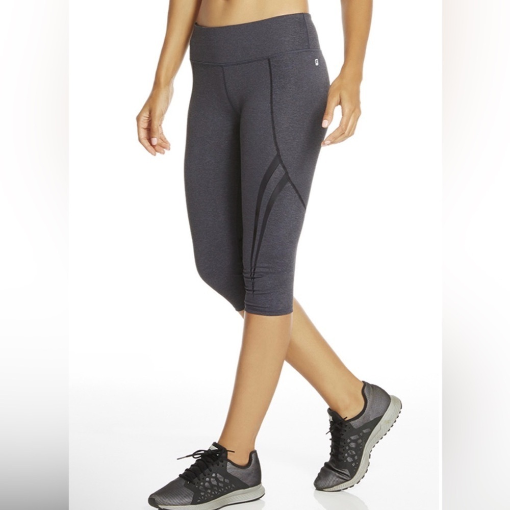 Fabletics Gray Cropped Leggings Side Panel Detail Size M